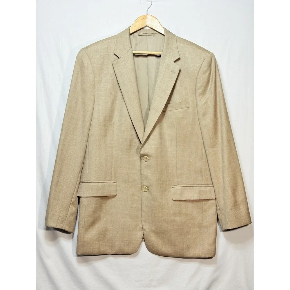 Ash Samtani Hand Tailored 100% Wool 46R Herringbone Blazer Marzoni Fabric Italy